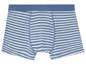 Blaue Boxershorts mit weißen Streifen.