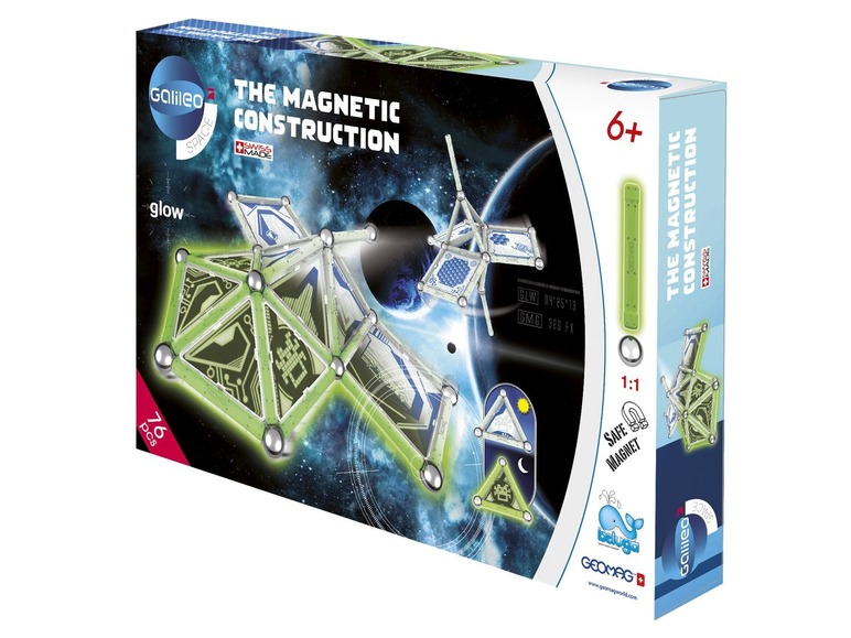 Geomag magnetisches Konstruktionsspiel mit 76 Teilen, leuchtet im Dunkeln.