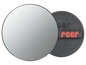 Ein runder Spiegel mit schwarzem Rahmen und der Marke 'reer'.