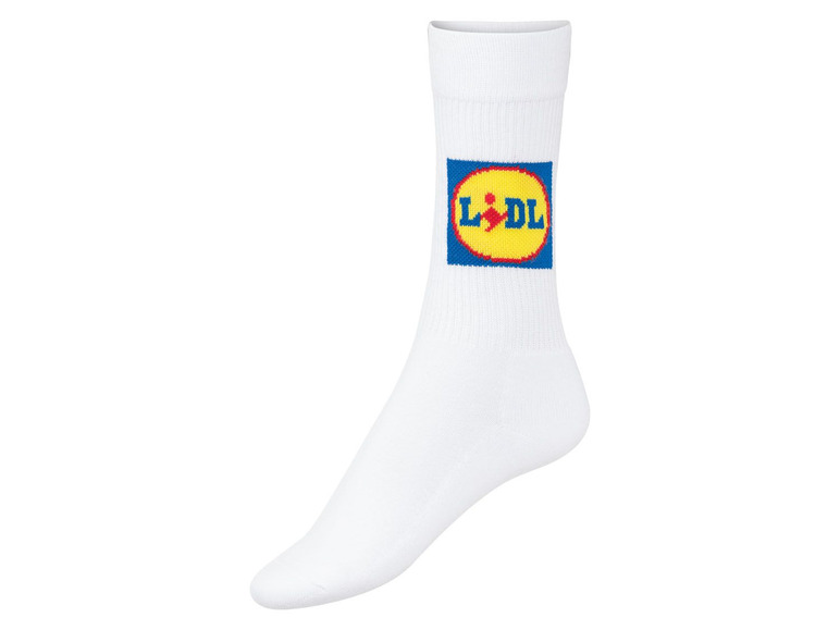 Weiße Socken mit dem Lidl-Logo.