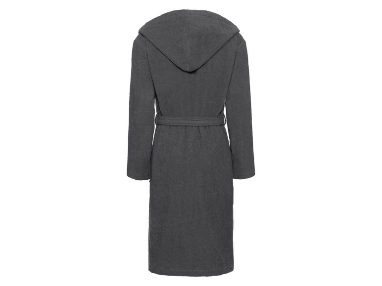 Ein grauer Bademantel mit Kapuze