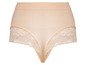 Beigefarbene Unterhose mit Spitze.