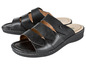 Schwarze Damensandalen mit Riemen.