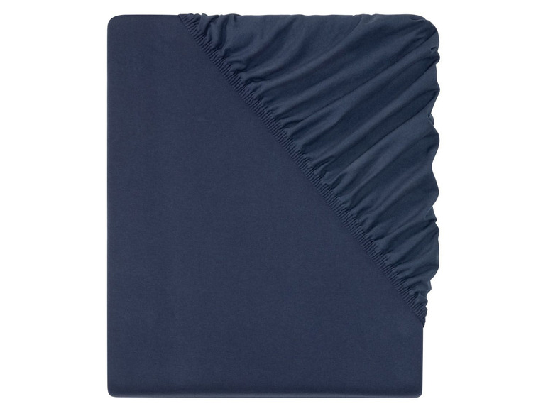 Dunkelblaues Spannbettlaken.
