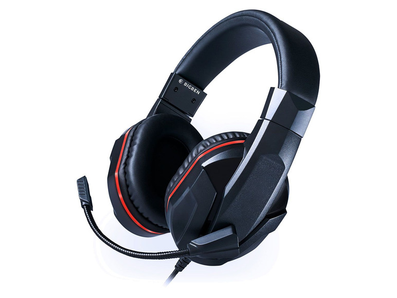 Schwarzes Gaming-Headset von Bigben mit roten Akzenten.