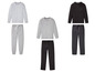 Drei Langarm-Pyjama-Sets: gestreift, einfarbig grau und mit Print.