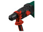 Ein grün-roter Bohrhammer mit rotem Griff.
