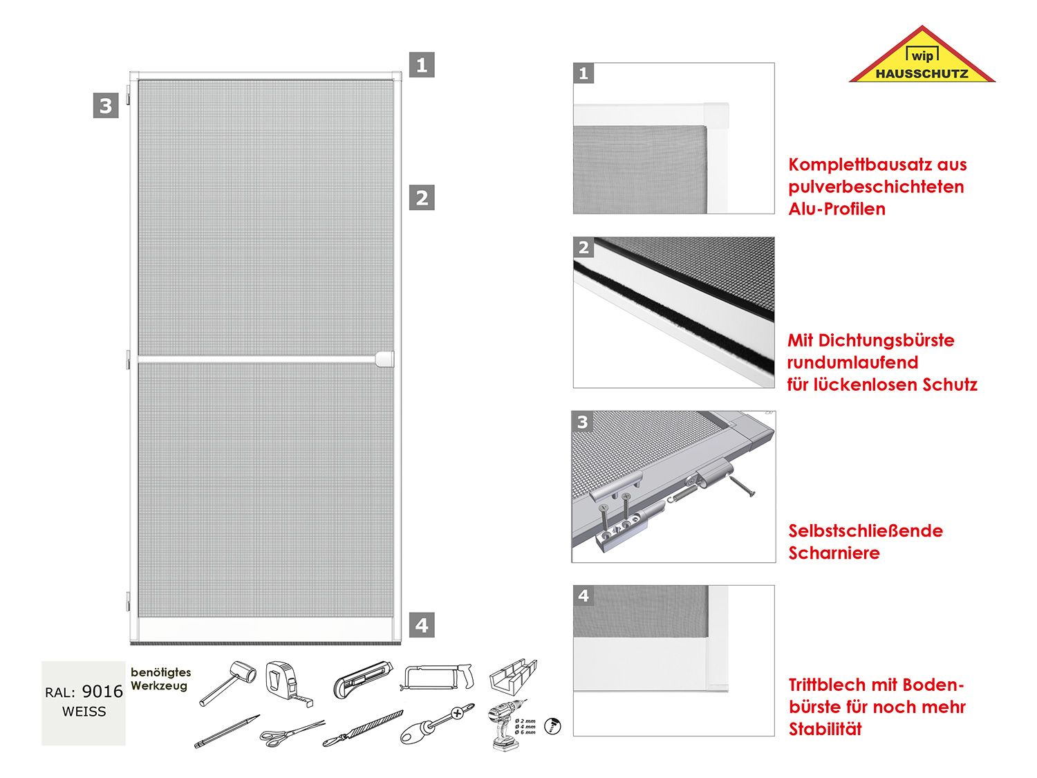 Thumbnail - wip Insektenschutz-Tür 120 x 240 cm (Weiß)