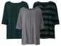 Drei einfarbige und gestreifte T-Shirts mit kurzen Ärmeln.