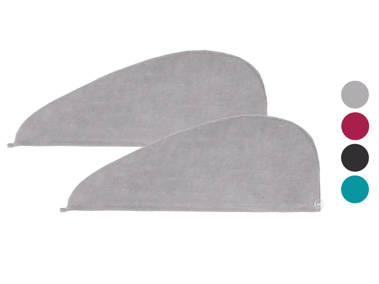 Zwei graue Haartücher mit verschiedenen Farboptionen.