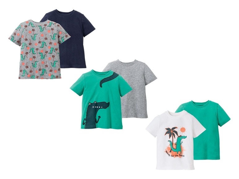 Gehe zu Vollbildansicht: LUPILU® Kleinkinder T-Shirt Jungen, 2 Stück, eins mit Krokodil-Print, aus reiner Baumwolle - Bild 1