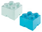 Zwei LEGO Aufbewahrungsboxen, eine hellblau und eine türkis.