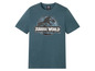 Ein blaues T-Shirt mit Jurassic World-Logo.