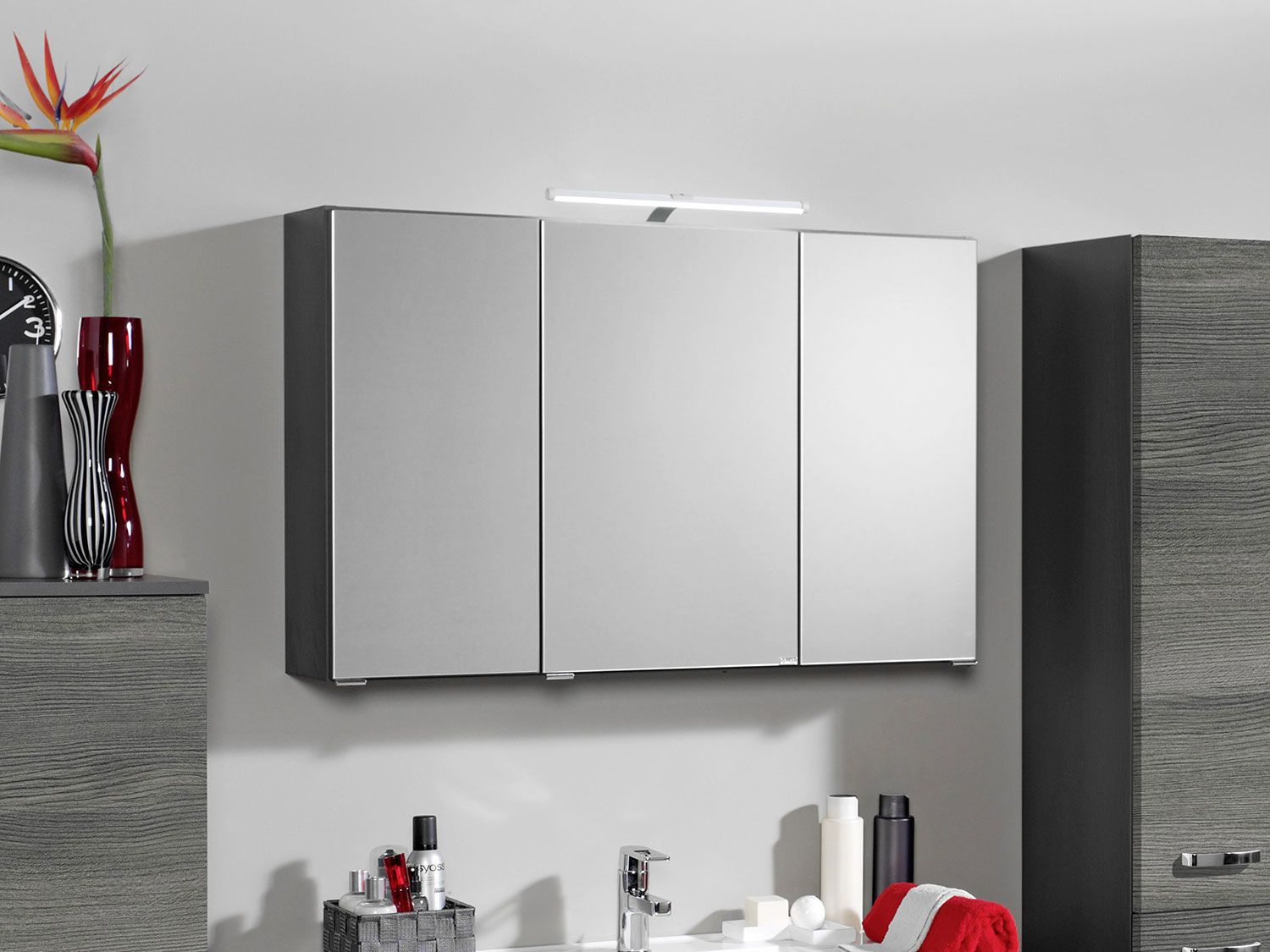 HELD Bologna 3D Spiegelschrank 60/70/80/90/100cm (LED Aufbauleuchte, Graphitgrau, 80 cm) – Bild 4 von 4