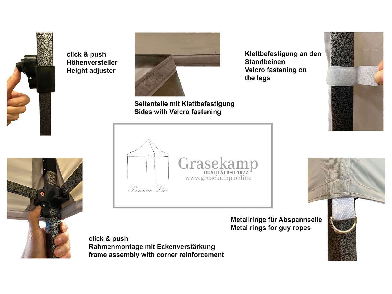 Thumbnail - Grasekamp Faltpavillon Premium Line (3x3m + Seitenteile, Grau)