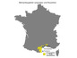 Karte von Frankreich mit dem Weinbaugebiet Languedoc-Roussillon