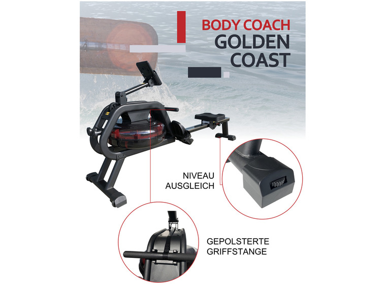 Gehe zu Vollbildansicht: body coach Wasser-Rudergerät Gold Coast Rower Ruderzugmaschine Wasser-Bremssystem inkl. Brustgurt - Bild 7