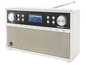 Ein weißes Dual Radio mit Internetradio, DAB und FM.