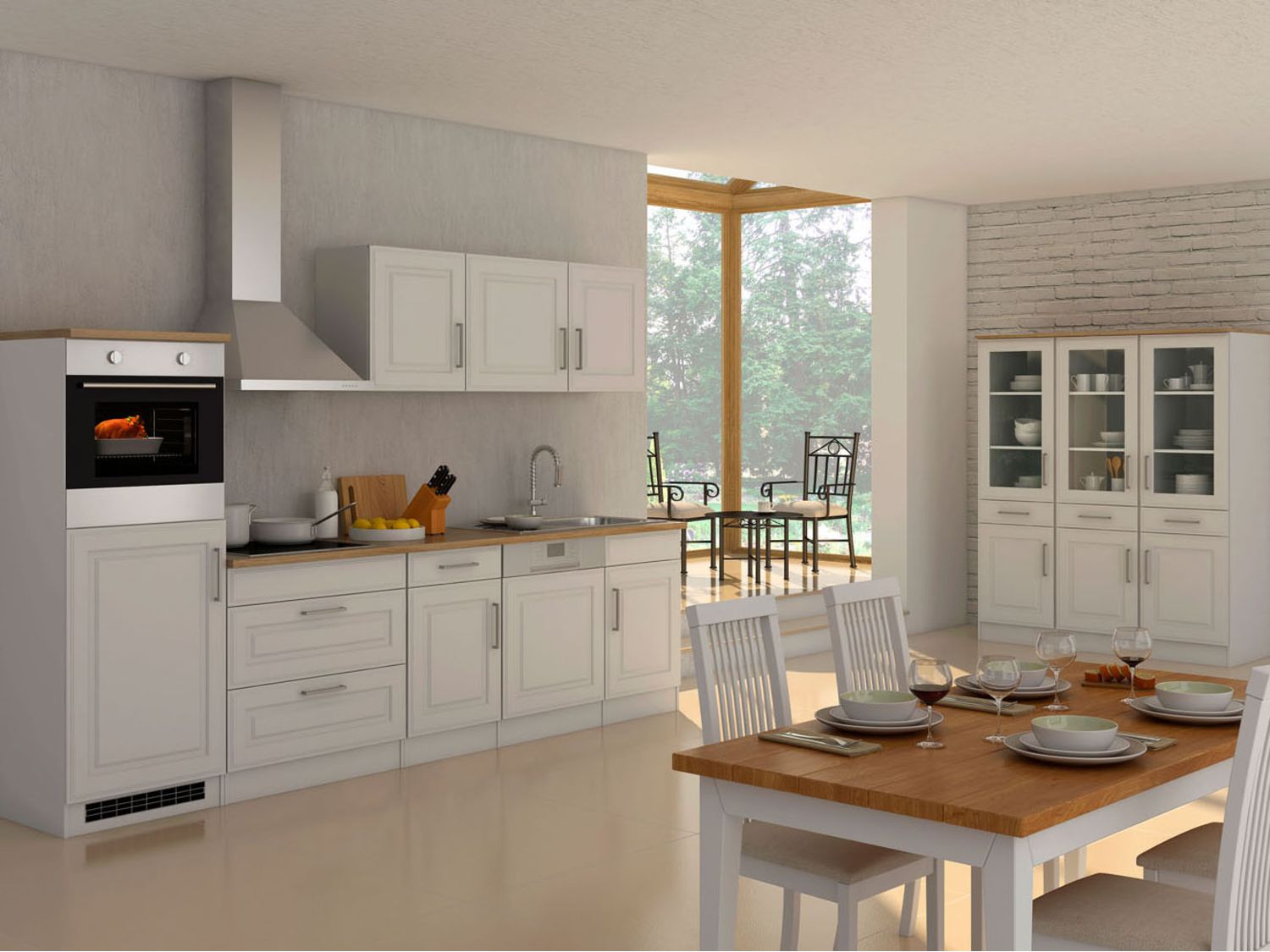 HELD Küchenzeile Rom 290/300/330cm (Breite 300 cm, weiß/eiche sonoma) | 04251639435206