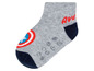 Graue Socken mit Captain America Logo und Anti-Rutsch-Noppen.