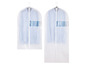 Zwei weiße Kleiderschutzhüllen mit Reißverschluss zum Aufbewahren von Kleidung.