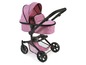 Ein rosa Puppenwagen mit Sonnendach.