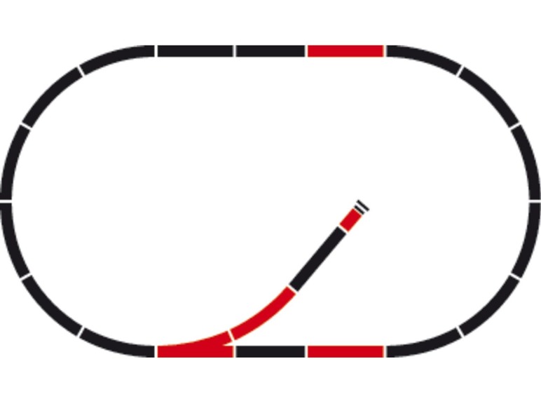 Modellbahnschienen mit Kurven und geraden Abschnitten.