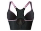 Schwarzer Sport-BH mit lilafarbenen Details
