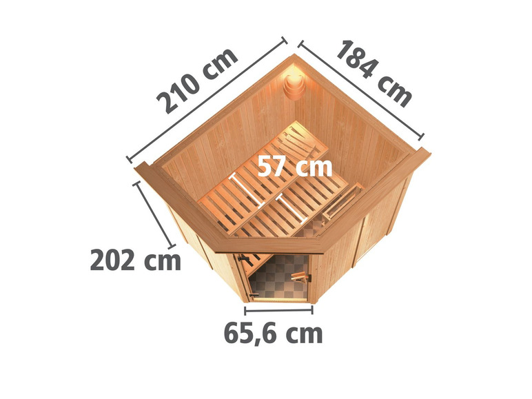 Gehe zu Vollbildansicht: Karibu 68-mm-Systemsauna Väja mit graphitfarbener Ganzglastür - Bild 5