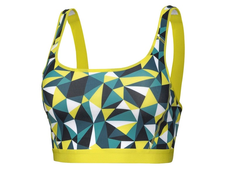 Gelber Sport-BH mit geometrischem Muster.