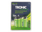 Vier wiederaufladbare AA-Batterien der Marke TRONIC.