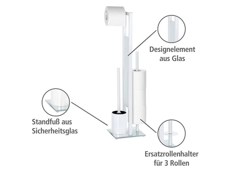Gehe zu Vollbildansicht: Wenko Stand-WC-Garnitur »Rivalta«, mit integriertem Ersatzrollenhalter, Glasplatte - Bild 19