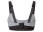 Ein grauer Sport-BH mit breiten, verstellbaren Trägern.