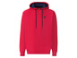 Ein roter Hoodie mit einem Pferdelogo.