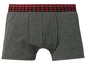 Graue Boxershorts mit rot-schwarzem kariertes Gummiband.
