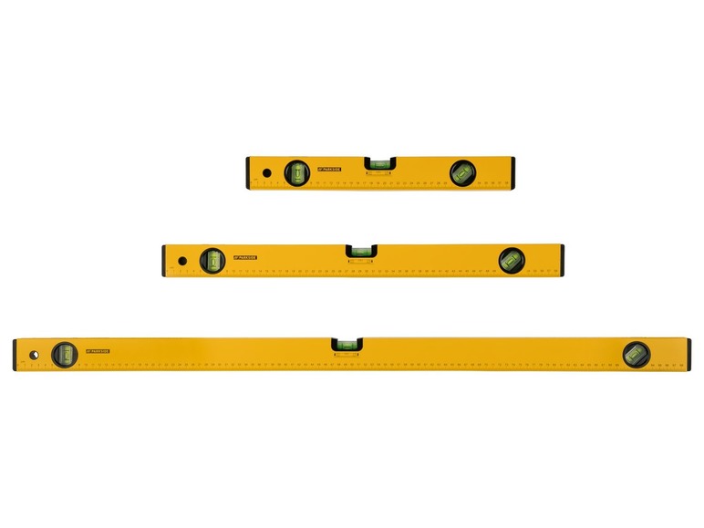 Drei gelbe Wasserwaagen von Parkside.