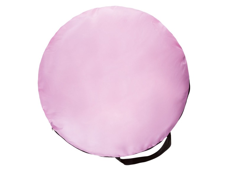 Ein rosa zusammenklappbares Pop-up-Zelt.