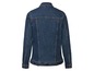 Blaue Jeansjacke mit langen Ärmeln.