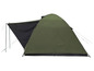 Grünes Zelt mit schwarzem Vorzelt, ideal zum Campen.
