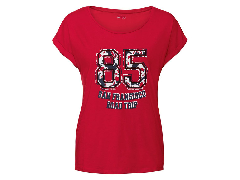 Rotes T-Shirt mit dem Aufdruck '85 San Francisco Road Trip'.