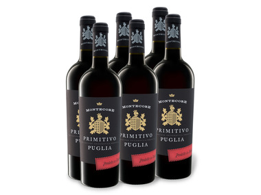 6 x 0,75-l-Flasche Weinpaket Montecore Primitivo Puglia IGP halbtrocken, Rotwein