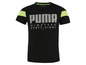 Schwarzes T-Shirt mit kurzen Ärmeln von Puma mit Neon-Akzenten.
