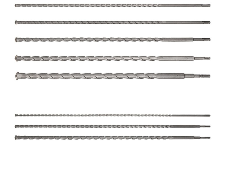 Sechs Betonbohrer in verschiedenen Längen.