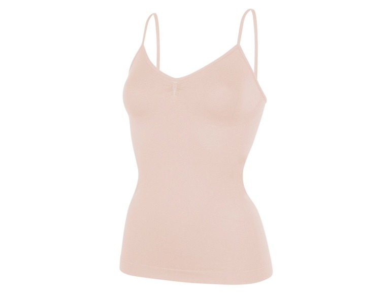 Ein beiger, nahtloser Tanktop für Damen.