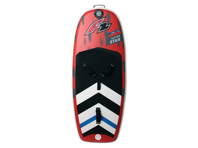 Ein rotes Surf Air Star Stand Up Paddle Board mit schwarzem Deck.