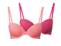 Zwei rosafarbene BHs mit glatten Cups.