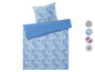 Blaue Bettwäsche mit Leopardenmuster.