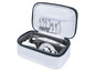 Eine weiße Nagelpflege-Set in einer Tragetasche mit einer elektrischen Feile und Zubehör.