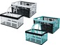 Zwei faltbare Aufbewahrungskisten mit Griffen, eine weiße und eine blaue