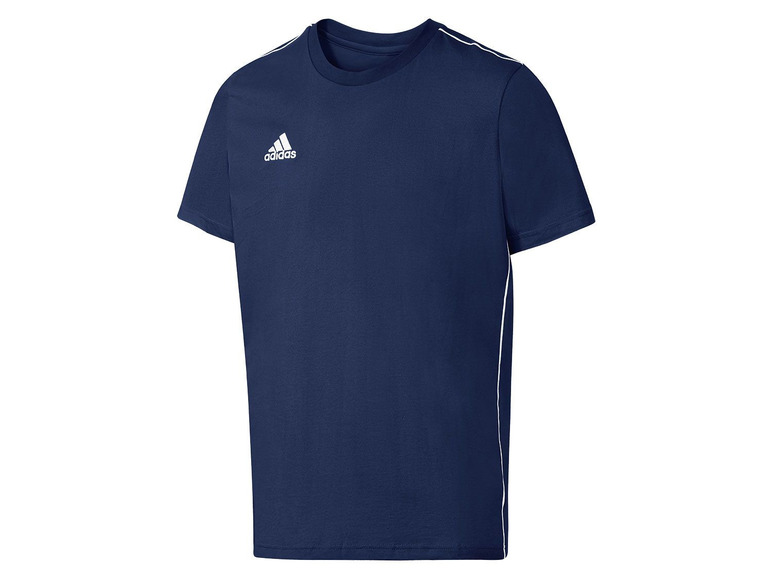 Ein dunkelblaues Adidas T-Shirt mit weißen Details.